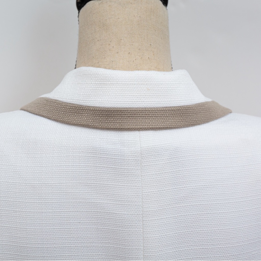 Tailored blazer jacket white tan khaki trim summer blazer Tahari 14 - Picture 8 of 15